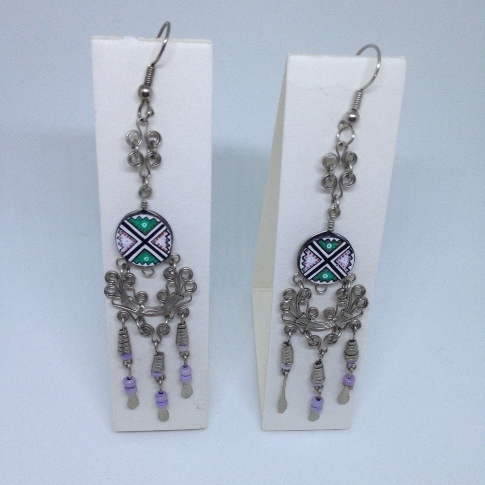 silver tone wired chandelier earrings